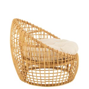 J-Line stoel Lise + kussen 1 Personen – rotan/textiel – naturel/wit