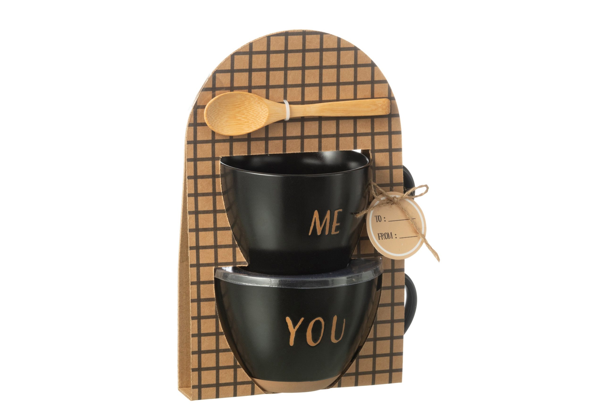 J-Line kop You & Me + lepel - keramiek - zwart - giftbox van 2 stuks