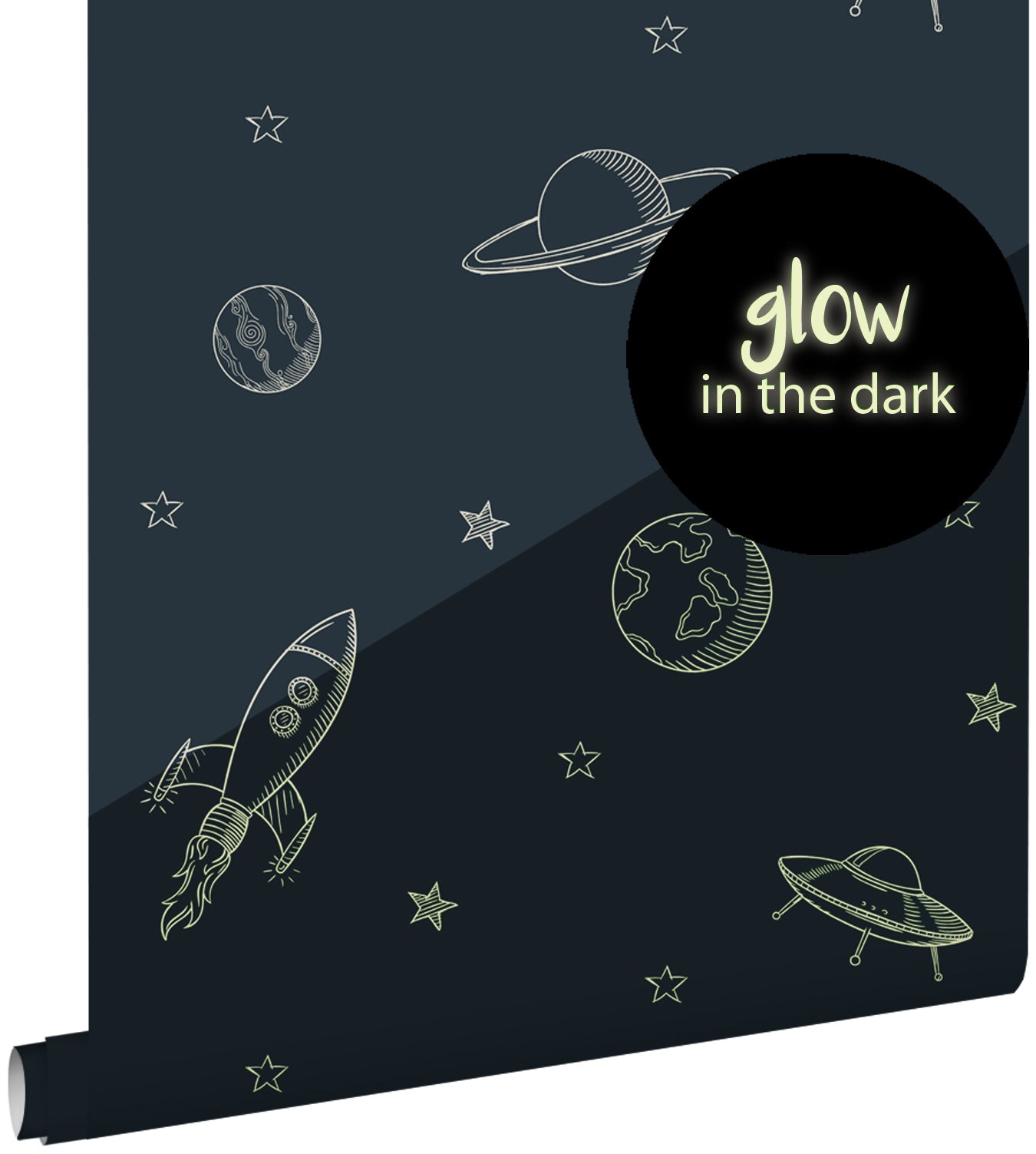 ESTAhome glow-in-the-dark behang planeten in de ruimte donkerblauw - 5