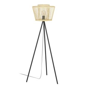 EGLO vloerlamp Hykeham – e27 – 129,5 cm – zwart/hout