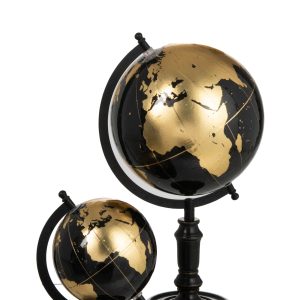 J-Line wereldbol Op Voet – hout – zwart/goud – medium