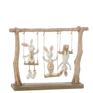 J-Line decoratie Konijn Op Schommel – polyresin – mix