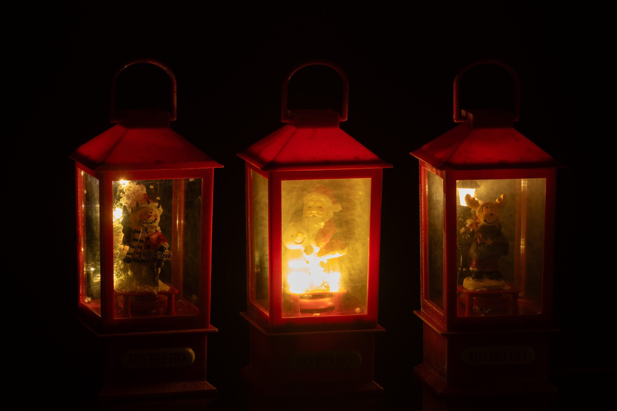 J-Line decoratie Sneeuwbol Lantaarn - polyresin - 3 stuks - LED lichtj