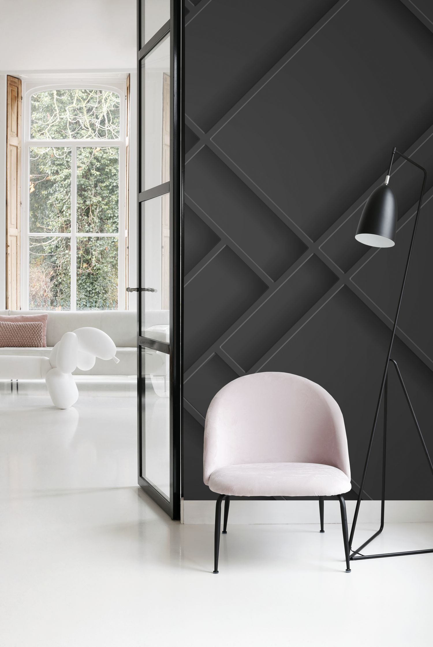 ESTAhome fotobehang wandpanelen diagonaal antraciet grijs - 200 x 300