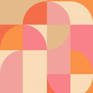 ESTAhome fotobehang cirkels in Bauhaus stijl oranje en roze – 2.5 x 2.
