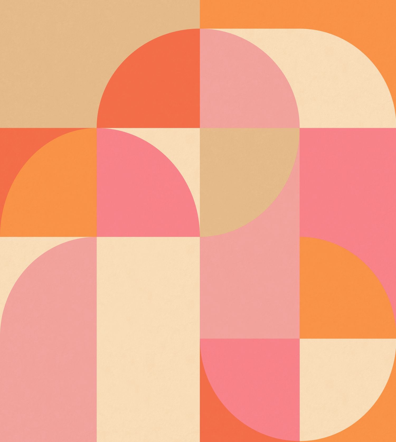 ESTAhome fotobehang cirkels in Bauhaus stijl oranje en roze - 2.5 x 2.