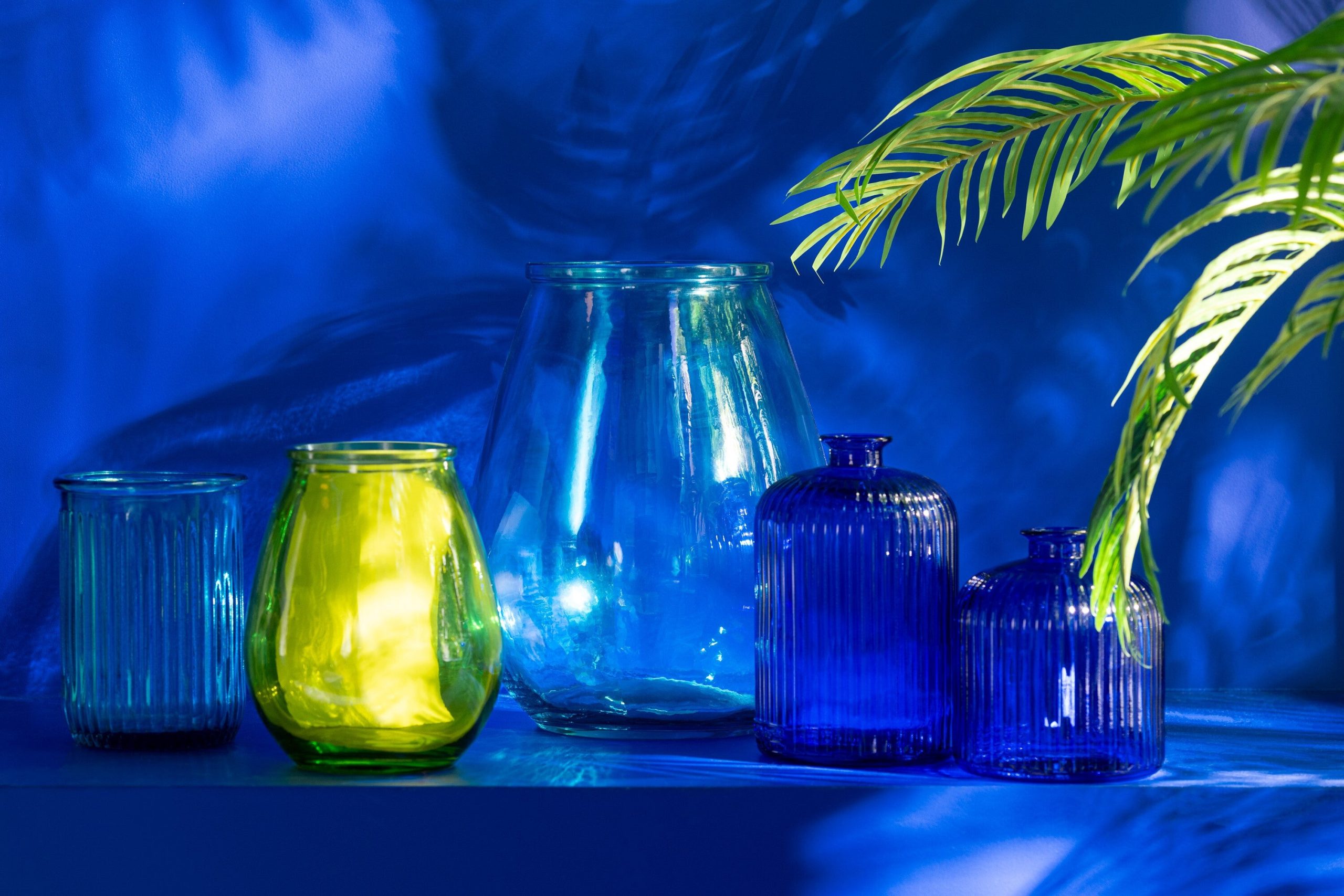 J-Line vaas Stripe - glas - blauw - 20 cm hoog