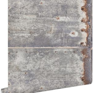 ESTAhome behang metalen platen lichtgrijs en roest bruin – 53 cm x 10. ESTAhome behang metalen platen lichtgrijs en roest bruin – 53 cm x 10.
