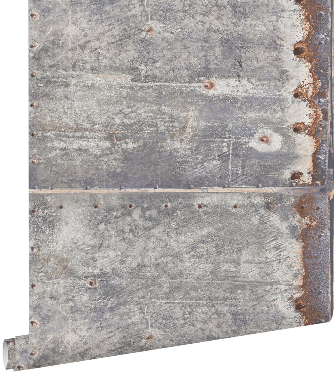 ESTAhome behang metalen platen lichtgrijs en roest bruin - 53 cm x 10.