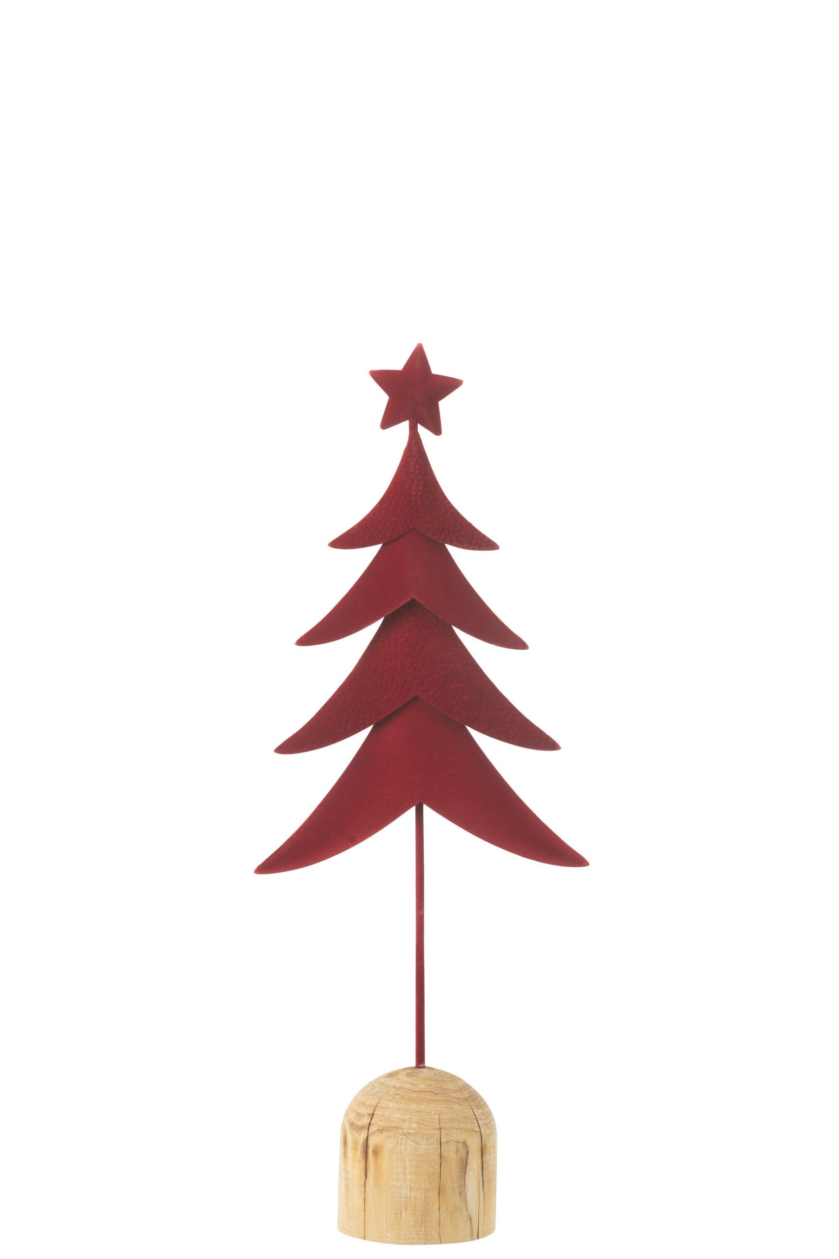 J-Line decoratie Kerstboom Op Voet + Ster - metaal/hout - rood - small