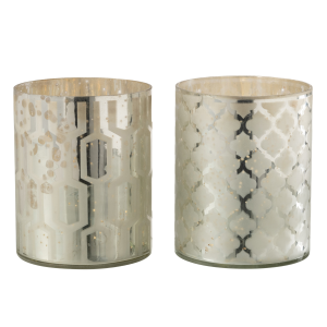 J-Line windlicht – glas – zilver – small – 2 stuks
