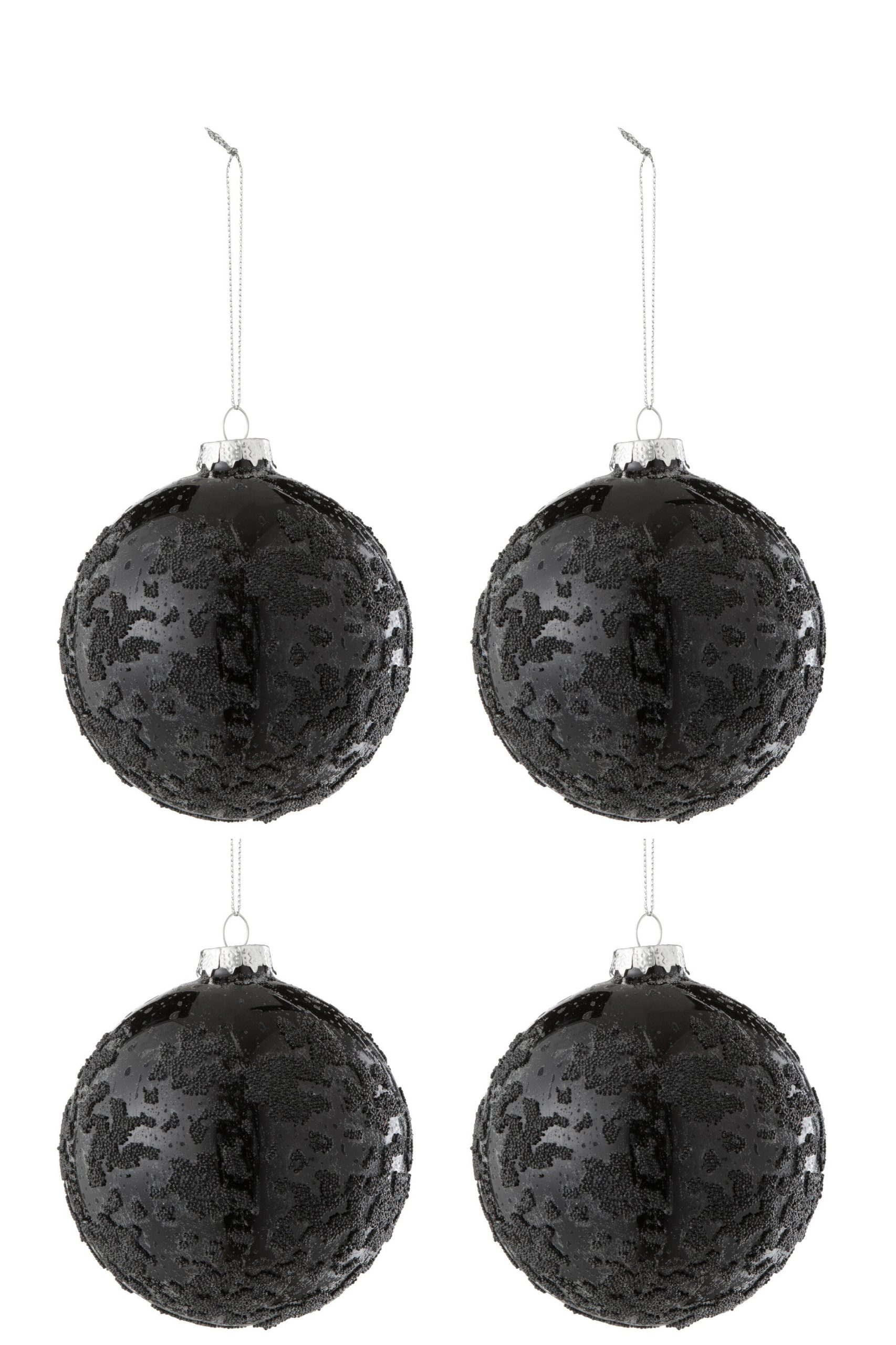 J-Line kerstbal Parels - glas - zwart - doos van 4 stuks