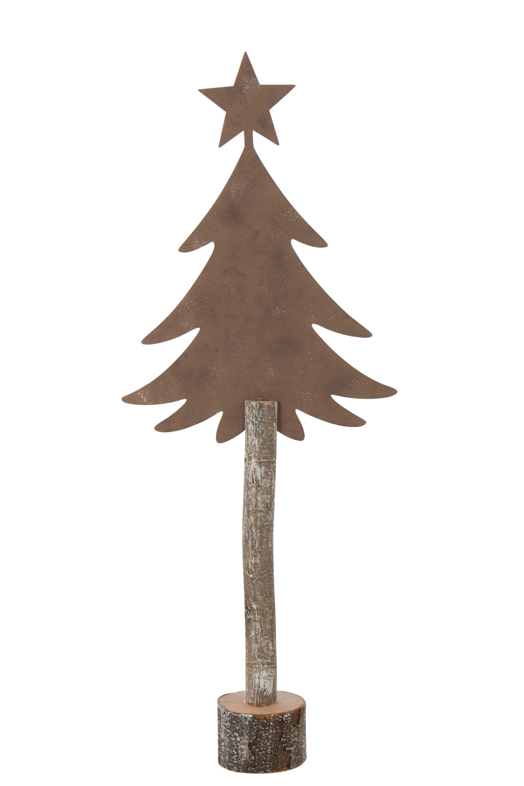J-Line decoratie Kerstboom + Ster - ijzer/hout - bruin - large