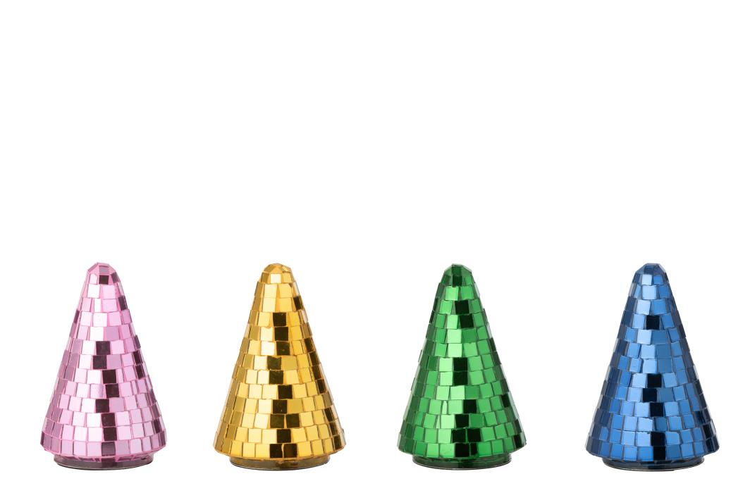J-Line decoratie Boom Spiegel - glas - mix - small - 4 stuks