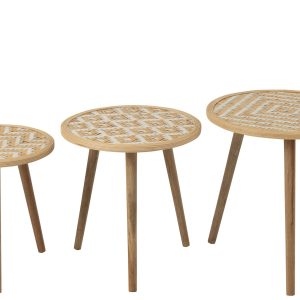 J-Line bijzettafel Patronen – bamboe/hout – naturel/wit – set van 3