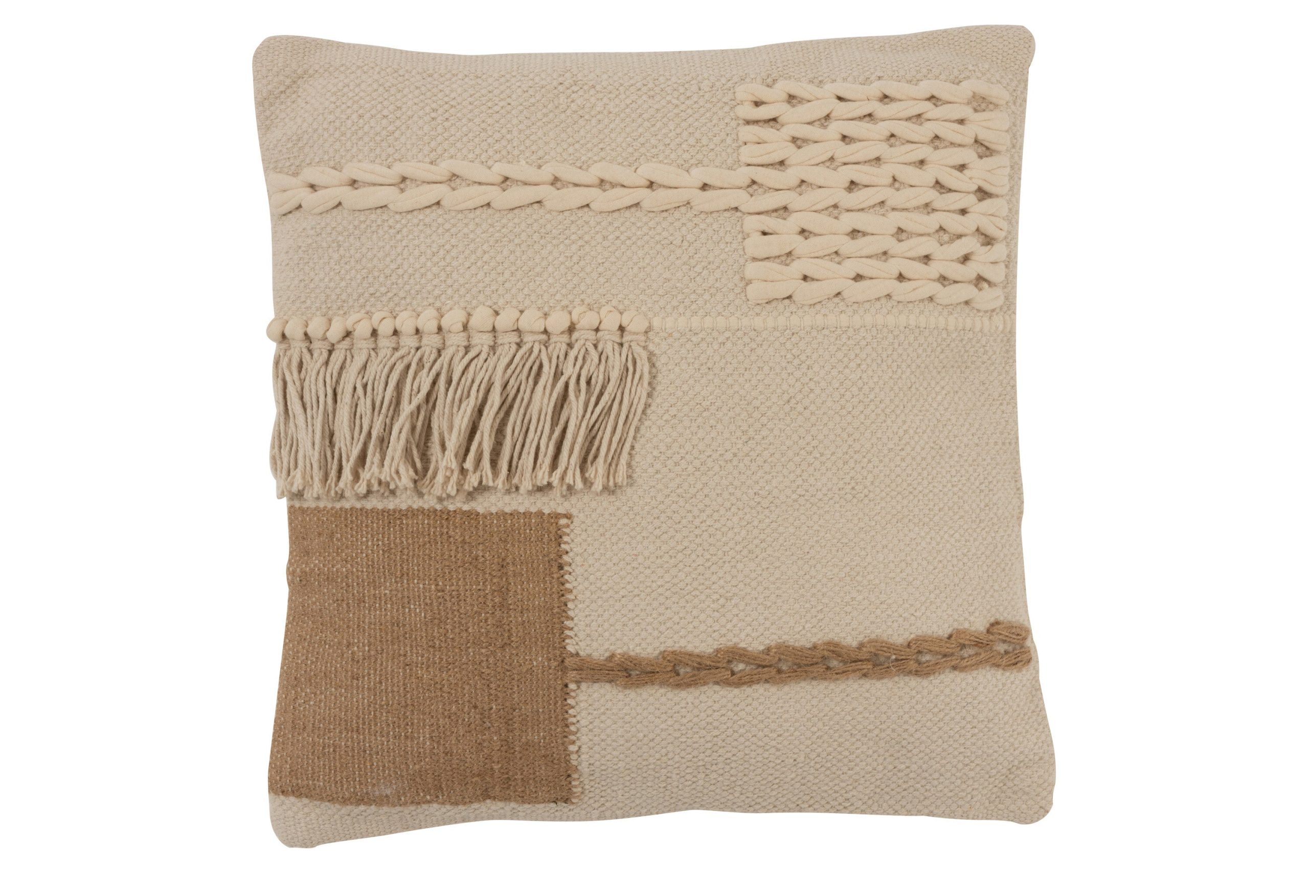 J-Line kussen Franjes Vierkant - katoen - beige