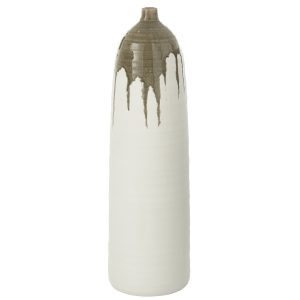 J-Line vaas Olea Fles – olijfgroen/wit – large – 67.5 cm hoog