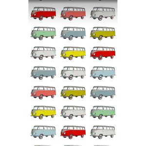 ESTAhome XXL behang vintage transporters geel, blauw, grijs, rood en g