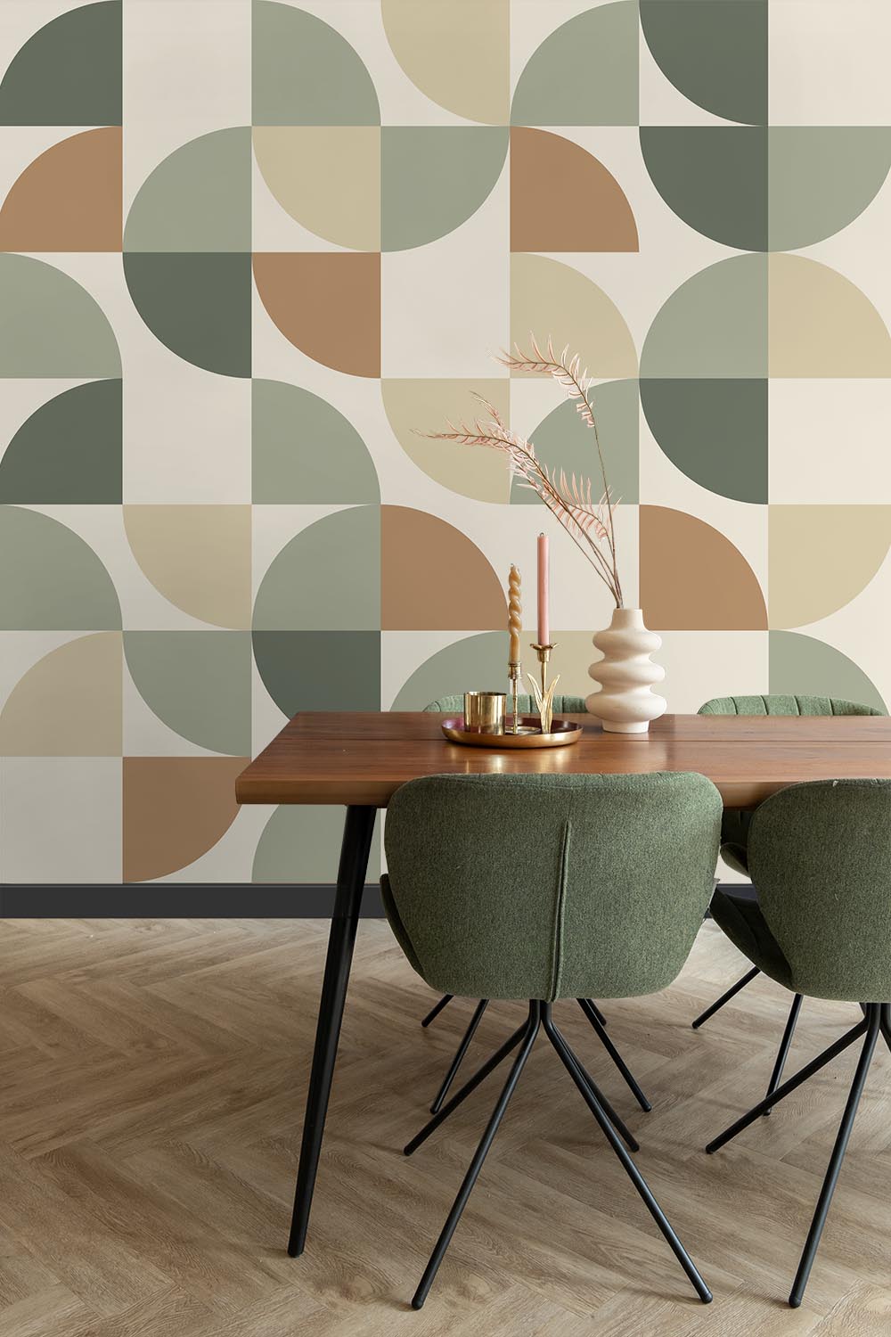 ESTAhome fotobehang geometrische vormen grijs, beige en groen - 250 x
