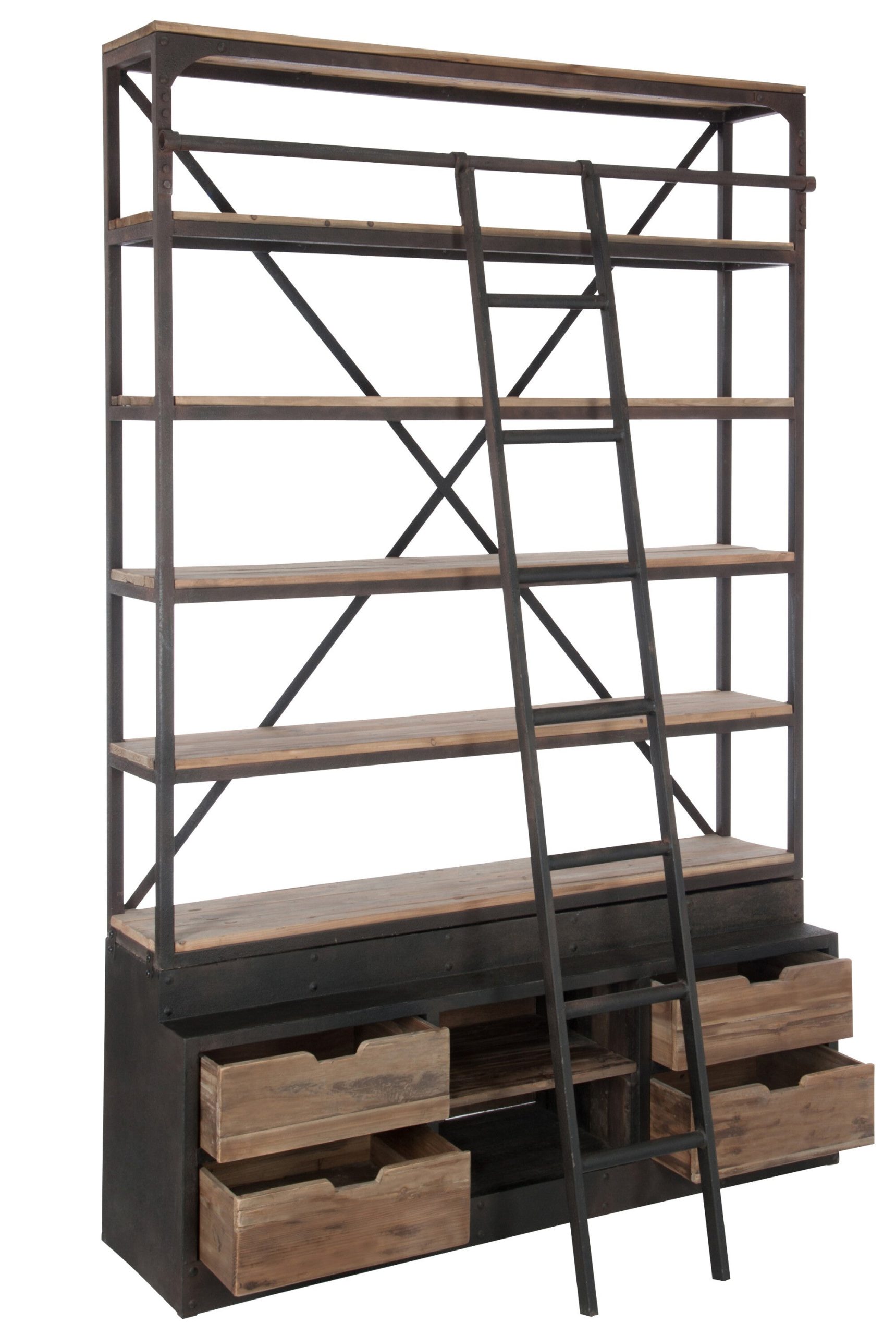J-Line rek + ladder 4 Schap - hout/metaal - naturel/bruin