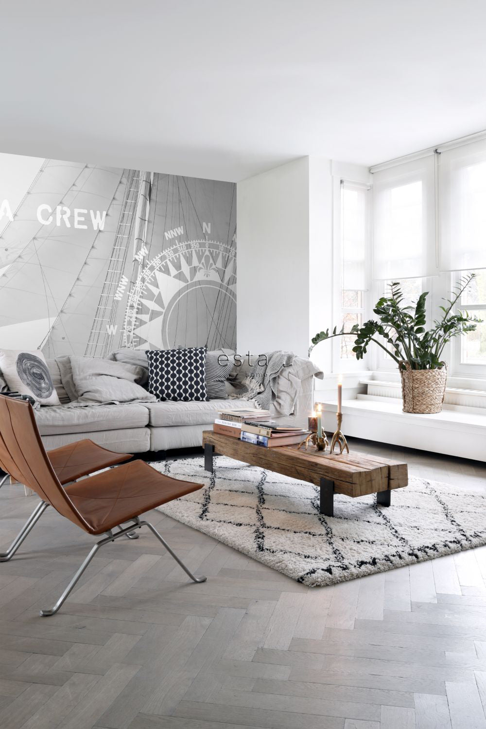 ESTAhome fotobehang zeilboot zwart en wit - 372 x 270 cm - 156430