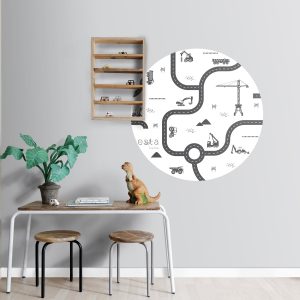 ESTAhome zelfklevende behangcirkel voertuigen zwart wit – Ø 70 cm – 15