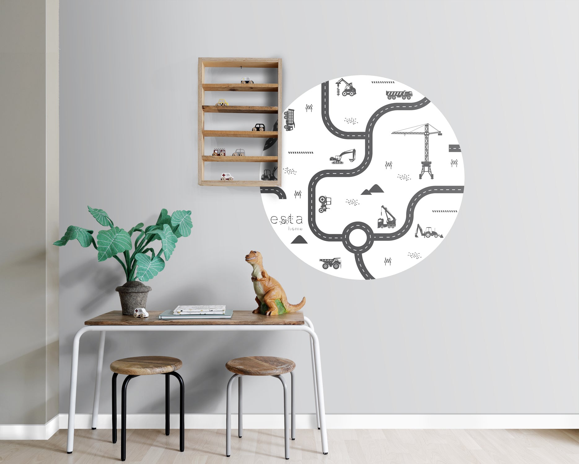 ESTAhome zelfklevende behangcirkel voertuigen zwart wit - Ø 70 cm - 15