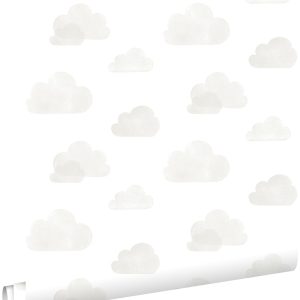 ESTAhome behang wolkjes lichtgrijs en wit – 53 cm x 10.05 m – 138945 ESTAhome behang wolkjes lichtgrijs en wit – 53 cm x 10.05 m – 138945