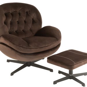 J-Line zetel Relax + voetbank – metaal/textiel – donkerbruin