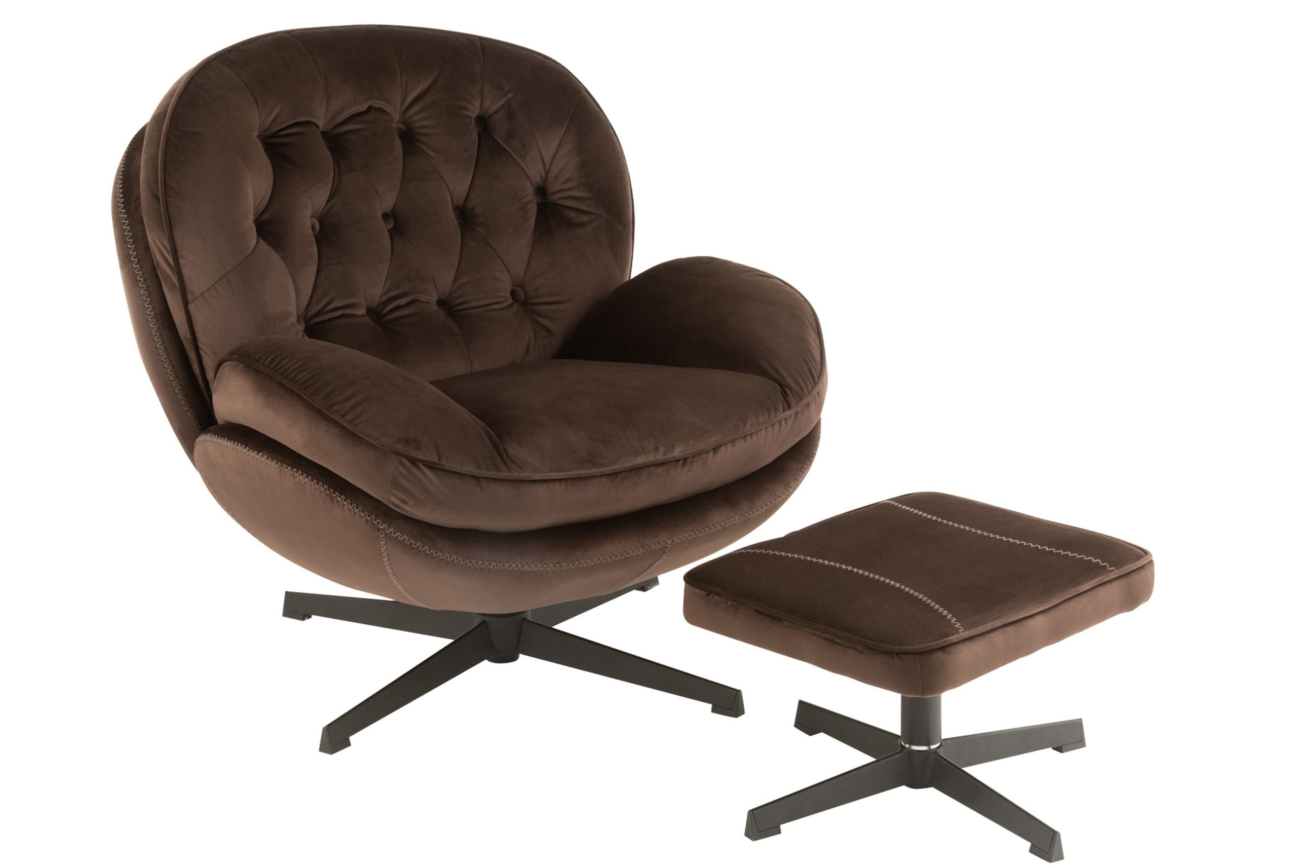 J-Line zetel Relax + voetbank - metaal/textiel - donkerbruin