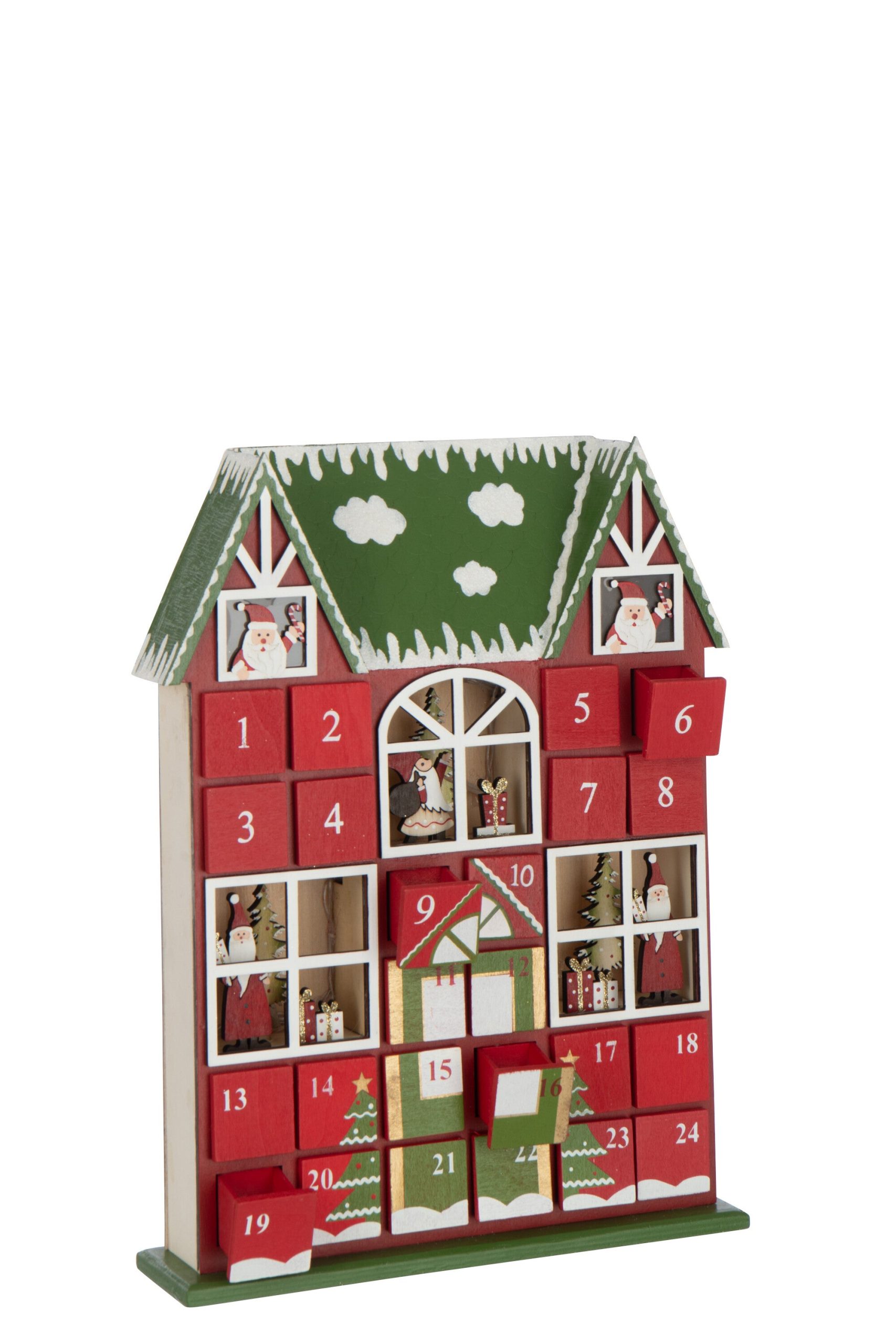 J-Line decoratie Huis Adventskalender - multiplex - kerstrood/donkergr