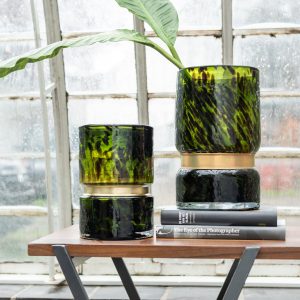 J-Line vaas Spikkel – glas – groen/zwart/goud – small – 23.5 cm hoog