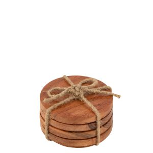 J-Line onderzetter Rond Acacia – hout – naturel – 4 stuks
