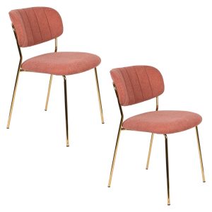 Housecraft Living Jolien Eetkamerstoelen Goud/ Roze – Set van 2 Housecraft Living Jolien Eetkamerstoelen Goud/ Roze – Set van 2