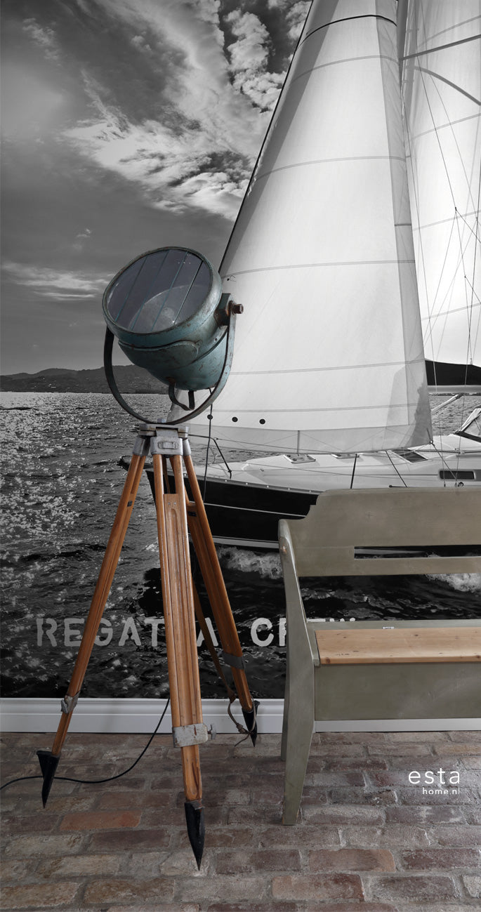 ESTAhome fotobehang zeilboot zwart en wit - 186 x 270 cm - 156431