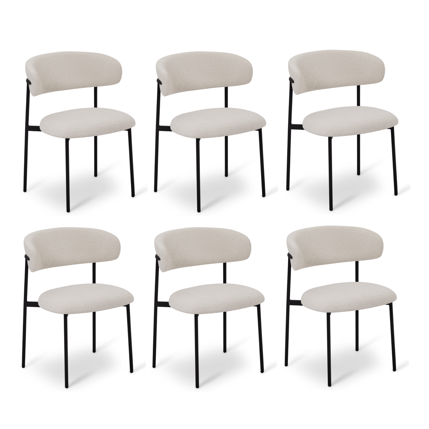 Furnhouse eetkamerstoel Diana - Crème wit - Stof (Bouclé) - Set van 6