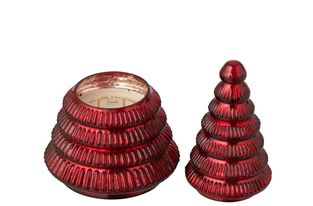 J-Line geurkaars Boom Geribbeld - Christmas Berries - glas - kerstrood