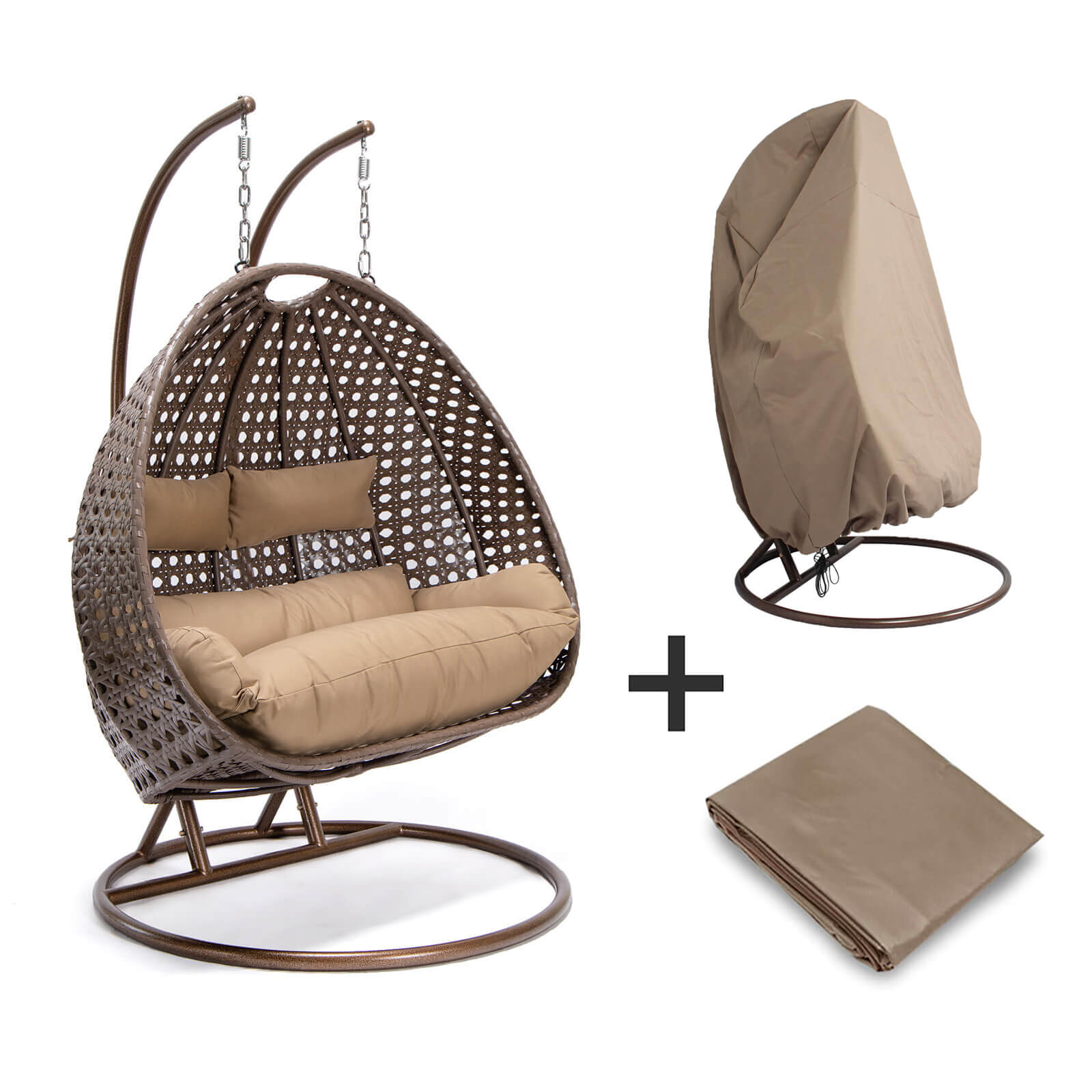 Home Deluxe - Polyrattan hangstoel met regenhoes TWIN | Kleur: Bruin,