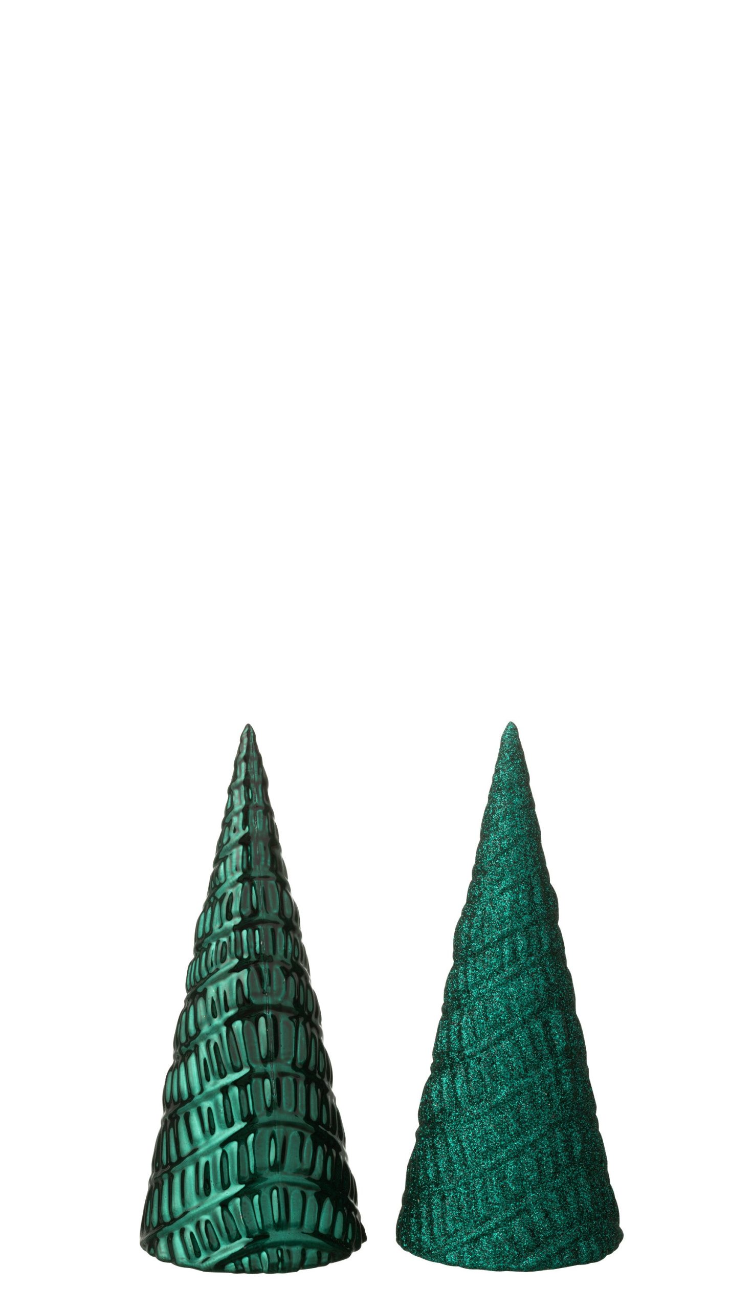 J-Line decoratie kerstboom - kunststof - groen - 2 stuks