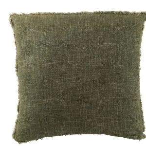 J-Line kussen Gerafelde Randen – polyester/katoen – donkergroen