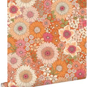 ESTAhome behang retro bloemen oranje en roze – 53 cm x 10.05 m – 13131 ESTAhome behang retro bloemen oranje en roze – 53 cm x 10.05 m – 13131