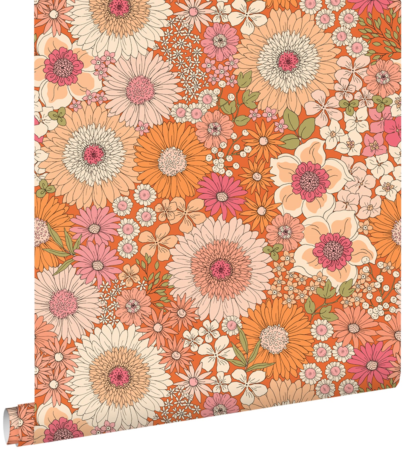 ESTAhome behang retro bloemen oranje en roze - 53 cm x 10.05 m - 13131