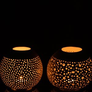 J-Line theelichthouder Kokosnoot – jute – wit – 2 stuks