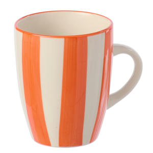 J-Line mok Gestreept – keramiek – oranje/wit – 6 stuks