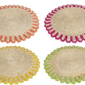 J-Line placemat Rond Rand – riet – mix – 4 stuks