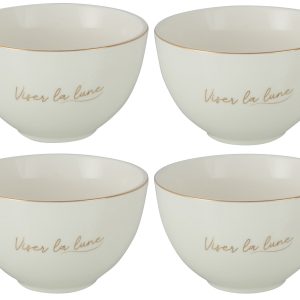 J-Line kom 'Viser La Lune' – porselein – wit/goud – small – 4 stuks J-Line kom 'Viser La Lune' – porselein – wit/goud – small – 4 stuks