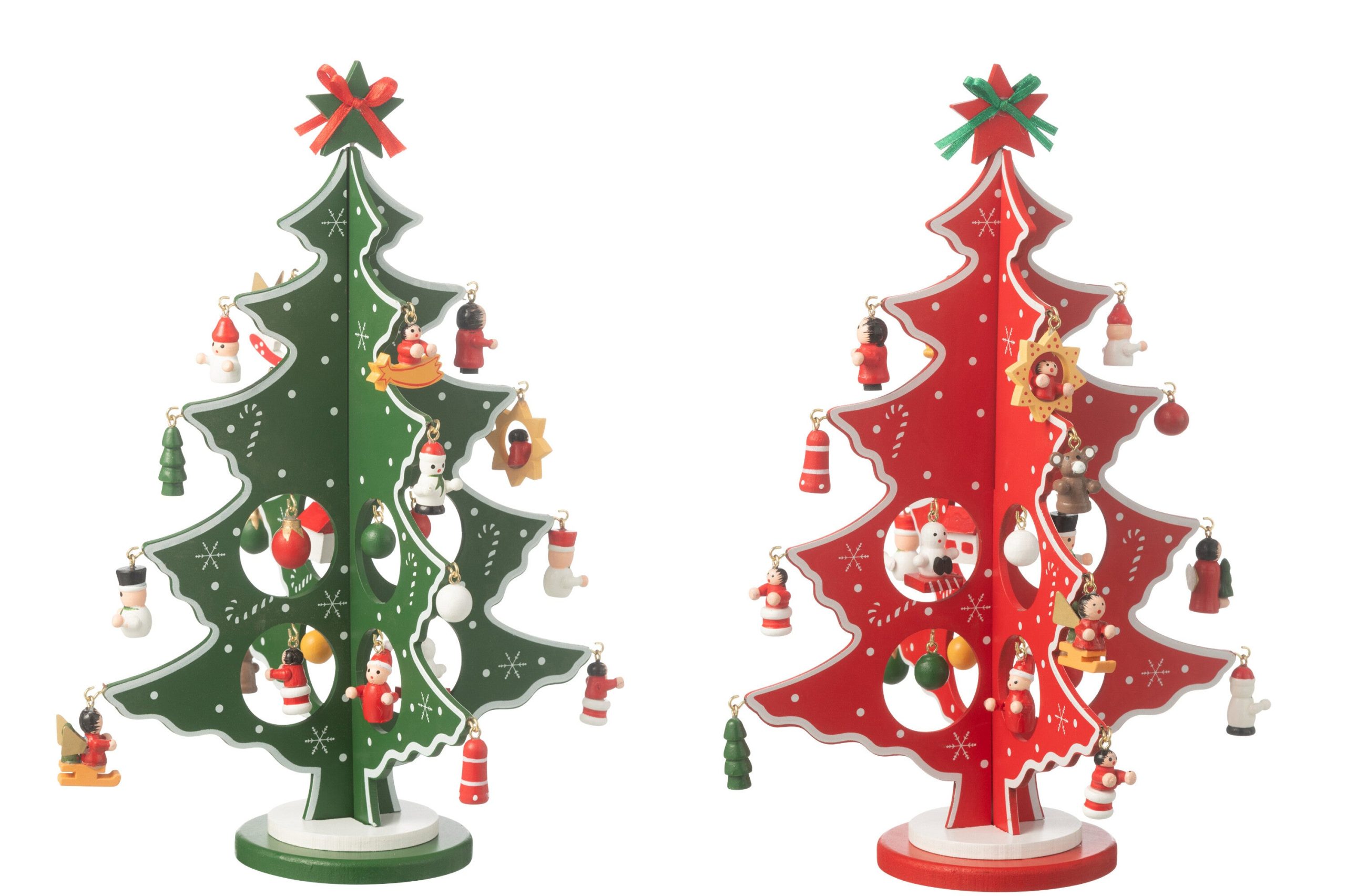 J-Line decoratie kerstboom + figuurtjes Plooiend - hout - rood/groen -
