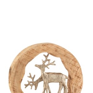 J-Line decoratie Rendier Koppel – aluminium/hout – naturel/zilver