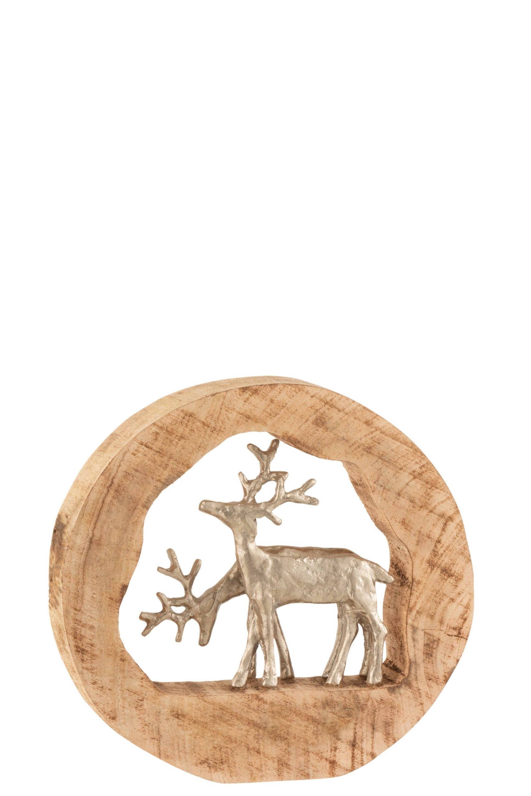 J-Line decoratie Rendier Koppel - aluminium/hout - naturel/zilver
