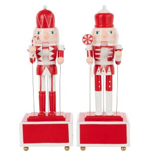 J-Line decoratie Notenkraker Muziek – dennenhout – rood/wit – 2 stuks